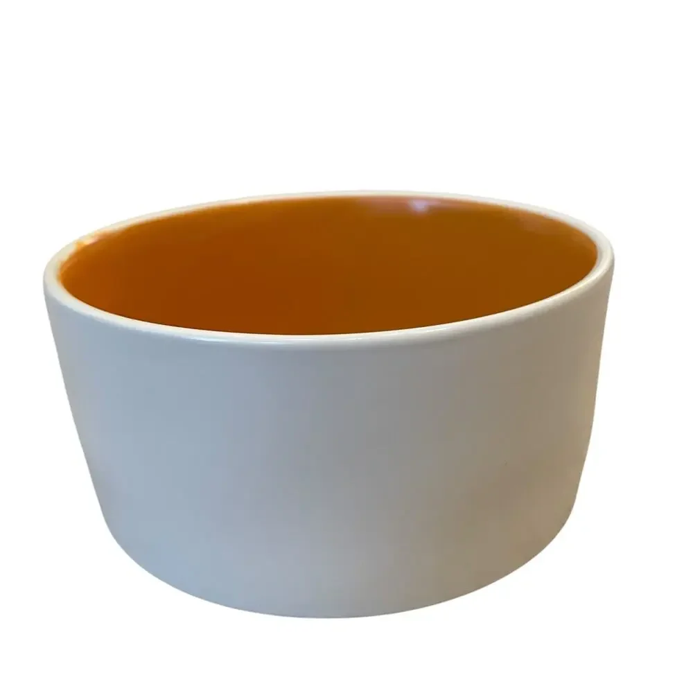 Rae Dunn Artisan Collection Dog Bowl GOBBLE Ceramic 5.5in White Orange NWOT